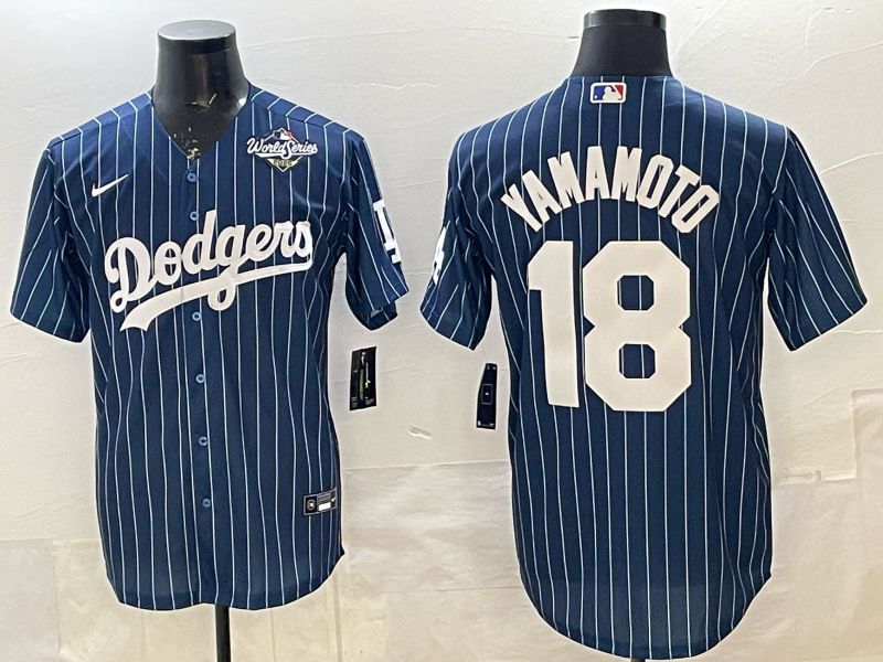 Men 2026 Nike Los Angeles Dodgers #18 Yamamoto Blue Stripe Game MLB Jersey 012